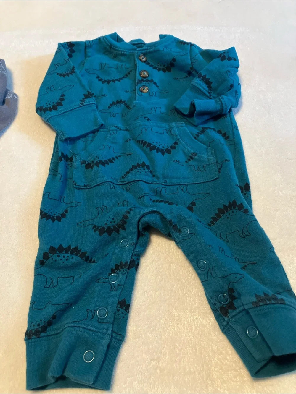 Kids One-Piece Rompers - Gray and Teal Dinosaur Prints